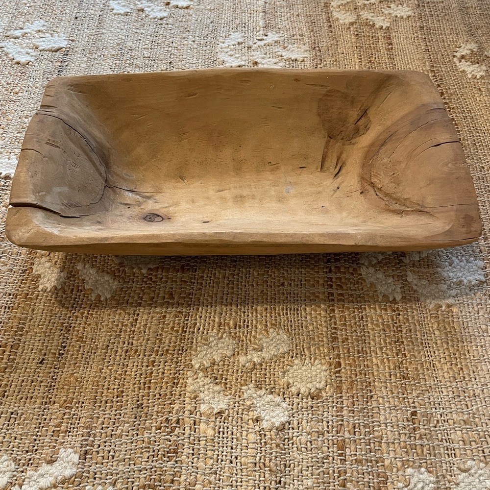 Textured Vintage Wood Primitive Rectangular Dough Bowl